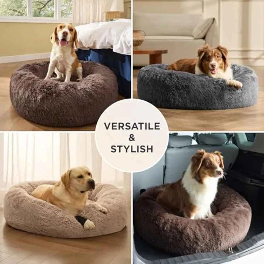 SupportMax™ Calming Dog Beds Large Sized Dog - 36in Donut Washable Large Pet Bed, Anti-Slip ＆Removable Cover, 420GSM Round Anti