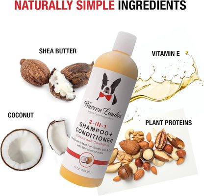 2-in-1 Pet Shampoo & Conditioner for Dogs & Cats | Soothes Dry Itchy Skin | Dandruff Control | 17oz | Made in USA