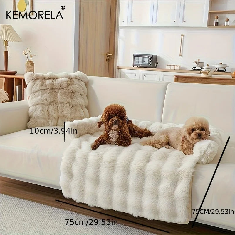 Thickened Warm Imitation Rabbit Fur Dog Bed Luxury Plush Pet Mattress with Pillow Scratch-Resistant Anti-Slip for Medium Dogs