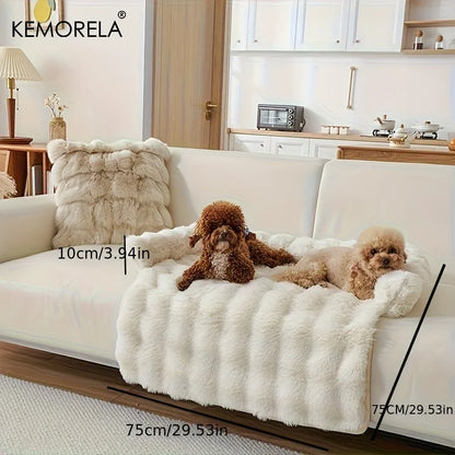 Thickened Warm Imitation Rabbit Fur Dog Bed Luxury Plush Pet Mattress with Pillow Scratch-Resistant Anti-Slip for Medium Dogs