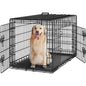 Yah 42in Double Door Dog Crate with Divider,Collapsible Metal Kennel with Removable Tray for Large Dogs Portable Travel,Black