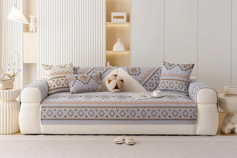 Chenille Sofa Cover Anti-slip Geometric Couch Slipcover Winter Warm ArmChair Protector for Living Room 1/2/3/4 Seater L Shaped