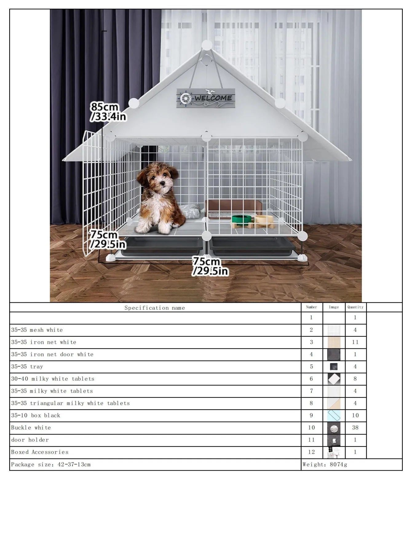 Indoor Dog Cage Villa with Toilet Small Dog Shelter for Pomeranian And Teddy Dogs Family Pet Cage with Tray