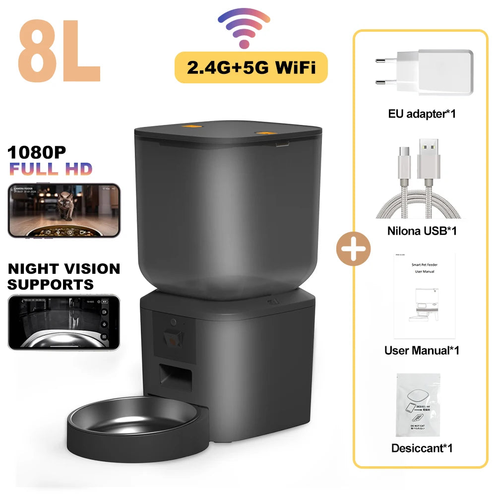Furpipi 8L Smart Automatic Cat Feeders with 1080P HD Camera 5G WiFi Pet Feeder Tuya APP Control Automatic Cat Dog Food Dispenser