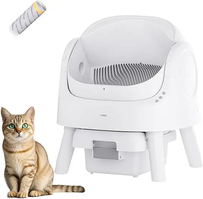 Automatic Top-Opening Multi-Cat Litter Box with Safety Features, Mat & Liner Included, White