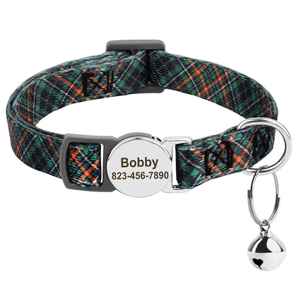Quick Release Nylon Cat Collar Personalized Puppy Pet Kitten Safety Breakaway Necklace Customizable Adjustable For Cats Puppy