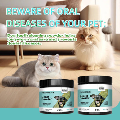 Mint Herbal Pet Teeth Powder - Anti-Tartar Formula for Dogs & Cats, Freshens Breath & Promotes Oral Health Naturally.