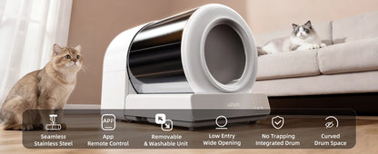 Uahpet Stainless Steel Self Cleaning Cat Litter Box, Automatic Cat Litter Box with APP Control, Lower Entry, Safety Sensors