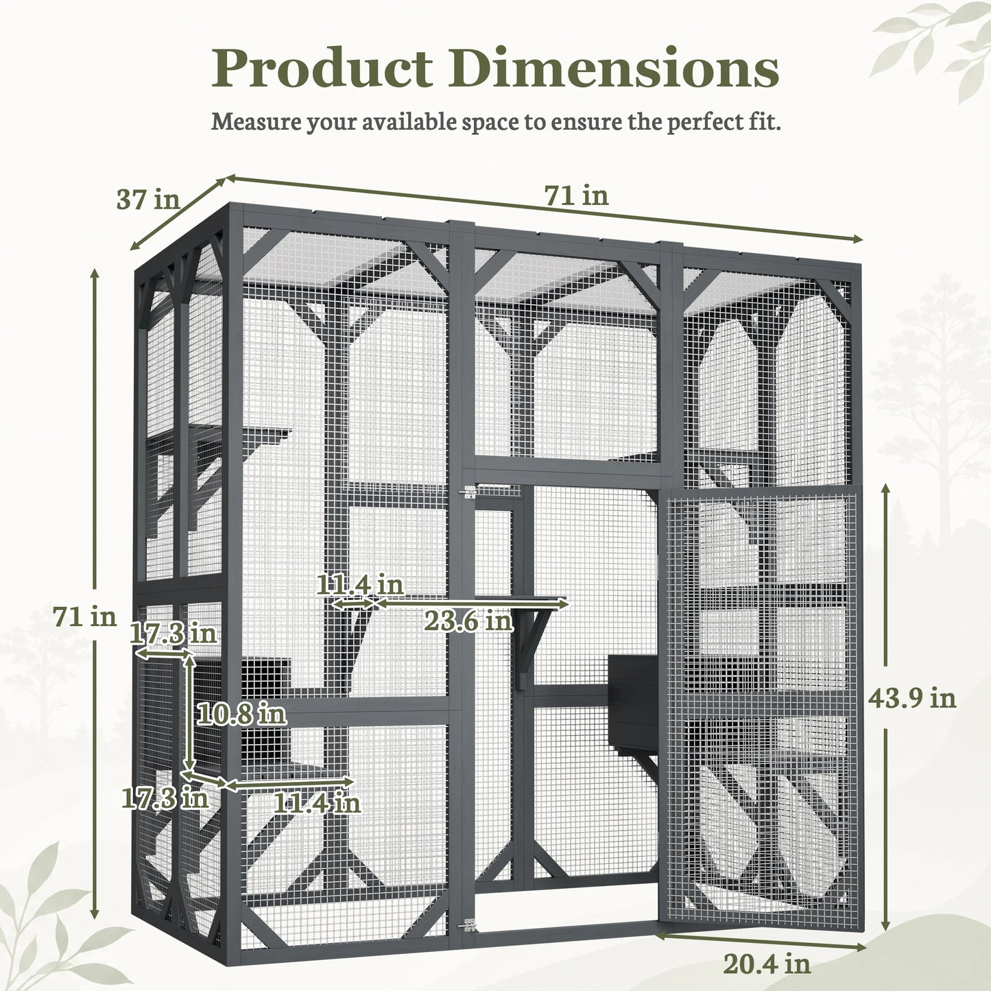 Large Wooden Catio Outdoor Cat Enclosure  Walk-in Cat House with Platforms & Rest Box   Weatherproof Cat Cage for Multiple Cats
