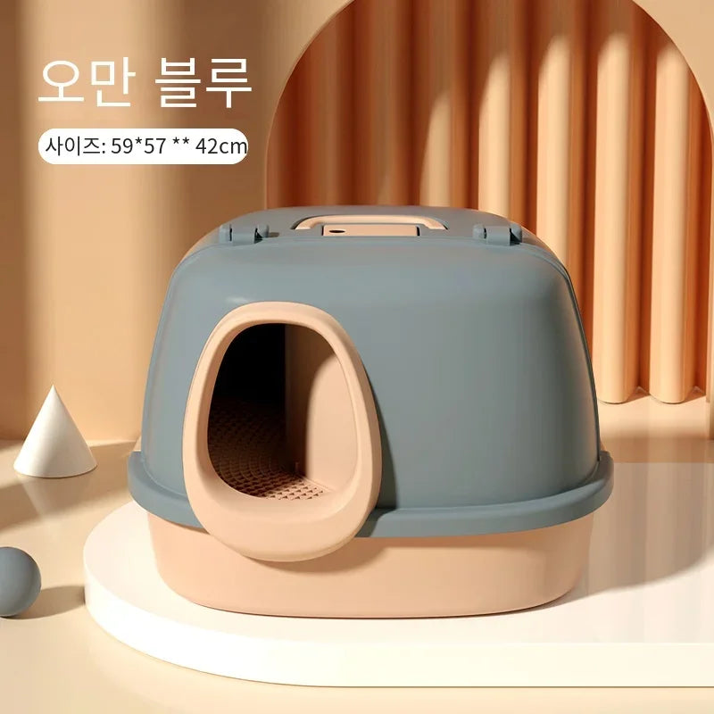 Large Corridor Cat Litter Box Spacious Toilet Anti-Splash Tray Fully Enclosed with Lift Cover Odor-Removing Sand Pedal Design