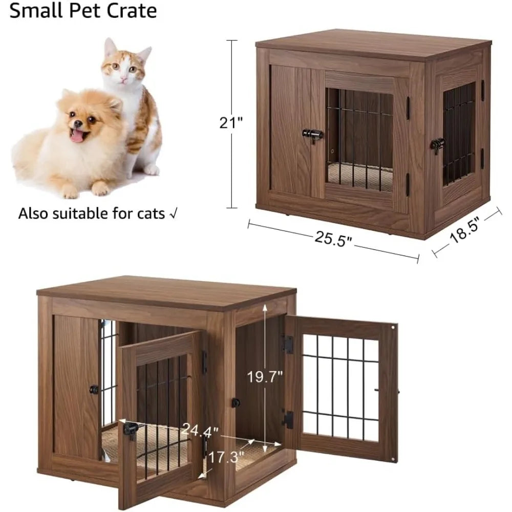 Furniture Style Dog Crate for Small Dogs, Cats, Min Pigs, Rabbit, Indoor Aesthetic Puppy Kennel, Modern Decorative Wood Wire Pe