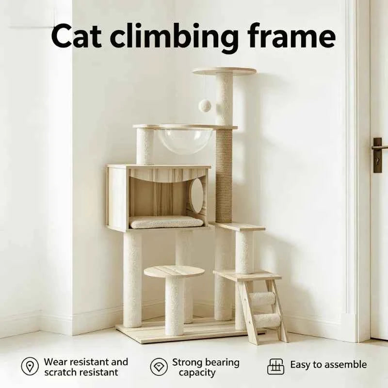 Multi-Level Cat Tree Condo – Modern Indoor Cat Furniture with Plush Bed Double Space Capsule Scratch Posts & Cozy Hideouts