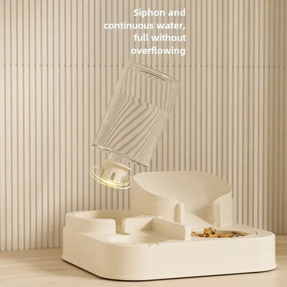Automatic Cat Feeder & Water Fountain Set - Food Grade Plastic - for Cats & Dogs - Gravity Feed Design