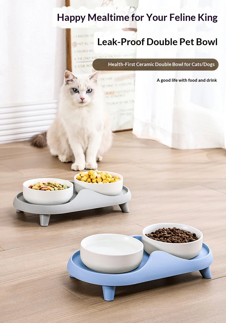Ceramic Double Pet Bowl Elevated Design - Non-Tip Stable Large Capacity Cat Dog Food Water Dish Ant Proof Feeder