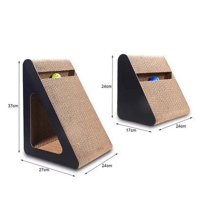 Pet Stress-Relief Triangle Cat Scratcher Made of Sturdy Cardboard with Interactive Spinning Balls