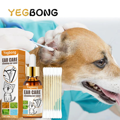 YEGBONG 2set Pet Ear Care Kit with Mite Control Itch Relief Hypoallergenic Cleaning Solution Cotton Swabs for Dogs and Cats Ear