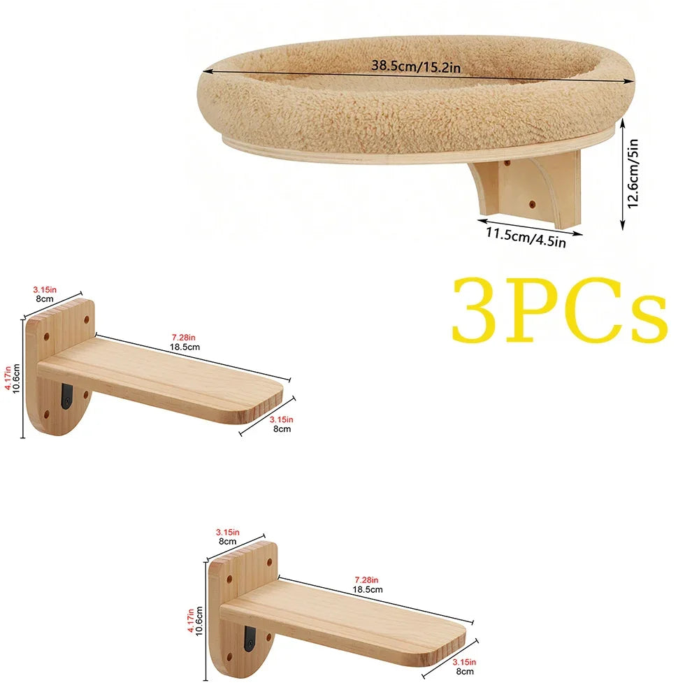 Wall-Mounted Cat Stairs Cat Scratching Posts Hammock Moon House Indoor Cat Gym Cats Furniture for Kittens Climbing and Sleeping