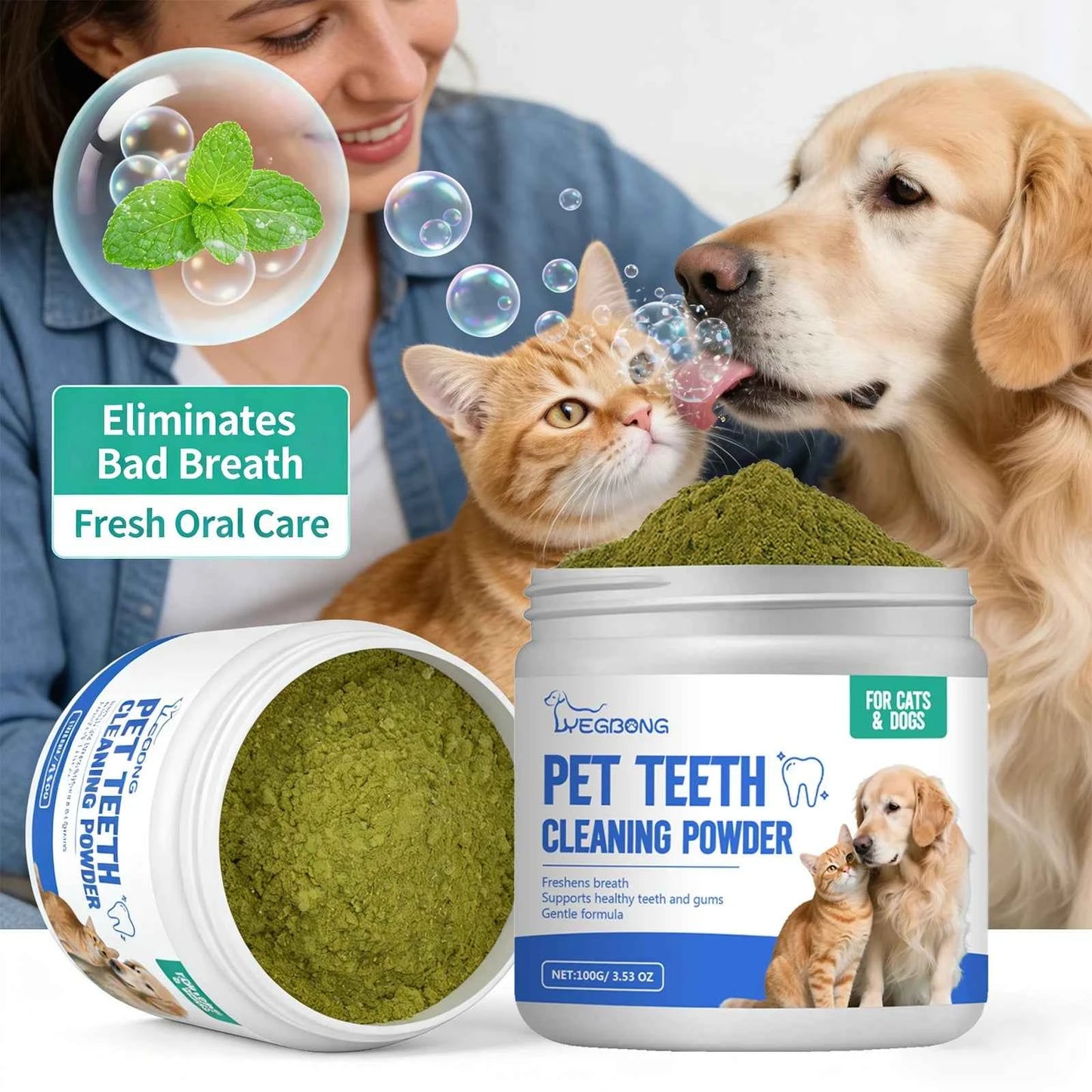 Pet Teeth Cleaning Powder Efficient Removing Dental Plaque Deeply Dissolve Dirt Inside Teeth Eliminate Oral Odor Pet Oral Powder