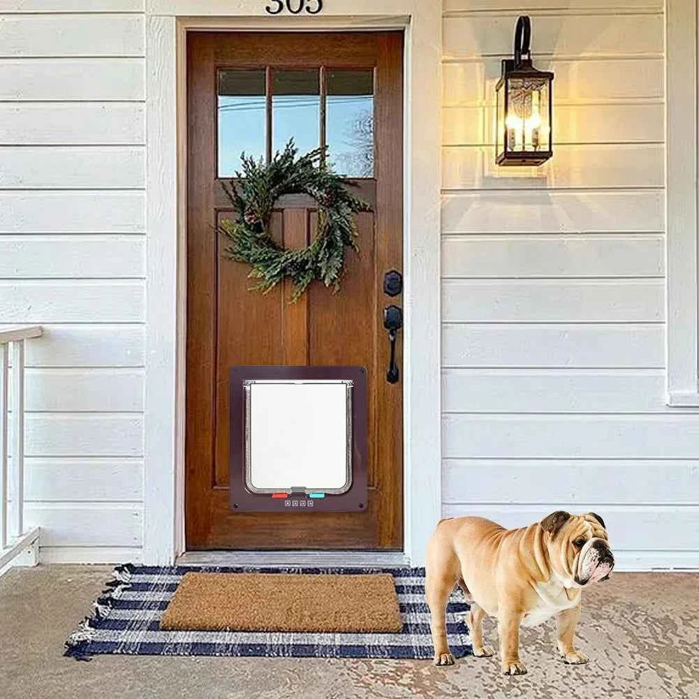 Cat Flap Door with 4 Way Security Lock Puppy Kitten Safety In&out Pet Door ABS Plastic Small Pet Gate Dog Cat Kitten Flap Door
