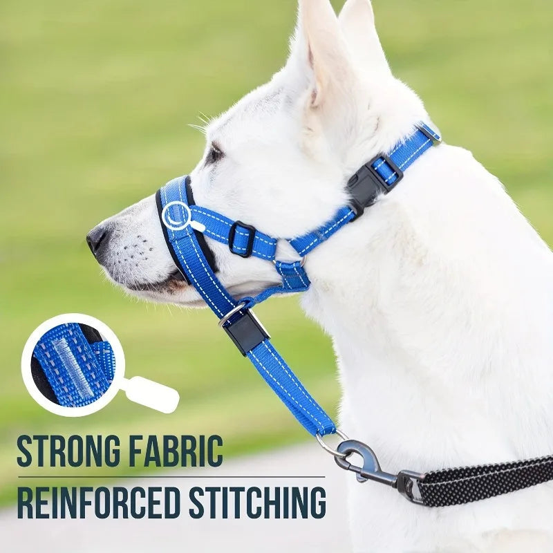 2-Pack Adjustable Nylon Dog Muzzles with Reinforced Stitching–Leader Halter with Safety Strap for Training and Pull-Free Walks