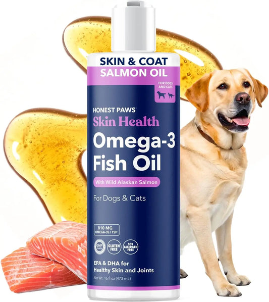 Salmon Oil for Dogs & Cats – Supports Skin, Coat, Joints, Heart – Natural Wild Alaskan, 16 oz