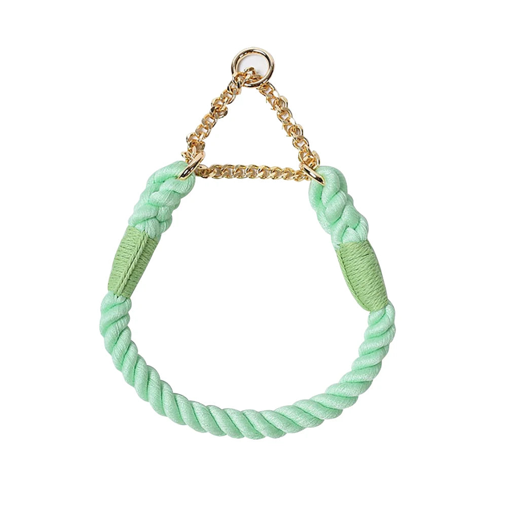 Dog Collar P Chain Comfortable Cotton Dog Collars Adjustable Braided Cotton Multi-Color Rope Collar with Durable Metal Dog Chain