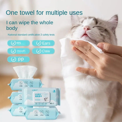 80Pcs/Pack Pet Wipes Pet Eye and Ear Wipes For Wiping Pets Dog Cat Pure Water Wet Pet No-rinse Tear Stain Removal Cleaning