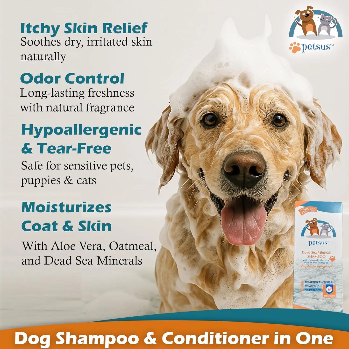 Oatmeal Dog & Cat Shampoo & Conditioner – Hypoallergenic, Natural Detangler with Aloe Vera & Tea Tree Oil – 15 fl oz