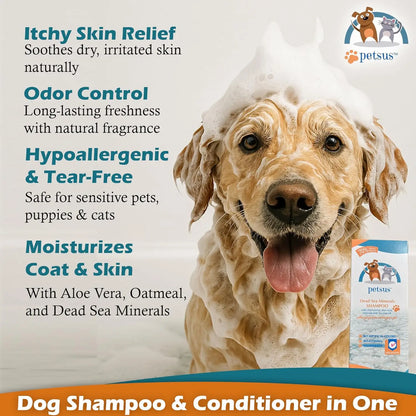 Oatmeal Dog & Cat Shampoo & Conditioner – Hypoallergenic, Natural Detangler with Aloe Vera & Tea Tree Oil – 15 fl oz