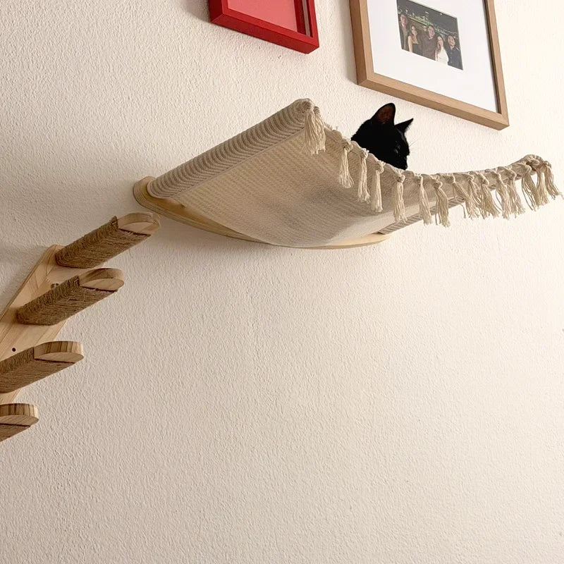 Wall-Mounted Cat Stairs Cat Scratching Posts Hammock Moon House Indoor Cat Gym Cats Furniture for Kittens Climbing and Sleeping