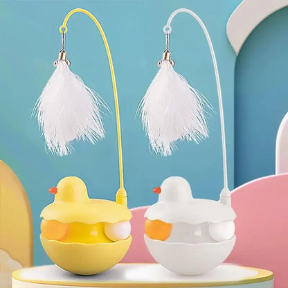 {QTG333} Tumbler Cat Teaser Toy With Removable Feathers & Bells - Self Amusing Kitten Play Wand Easy To Clean And Reassemble