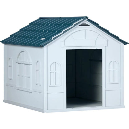 Plastic Dog House for Medium and Small Dogs, Water Resistant Puppy Shelter Indoor Outdoor with Door, Easy to Assemble, Bl