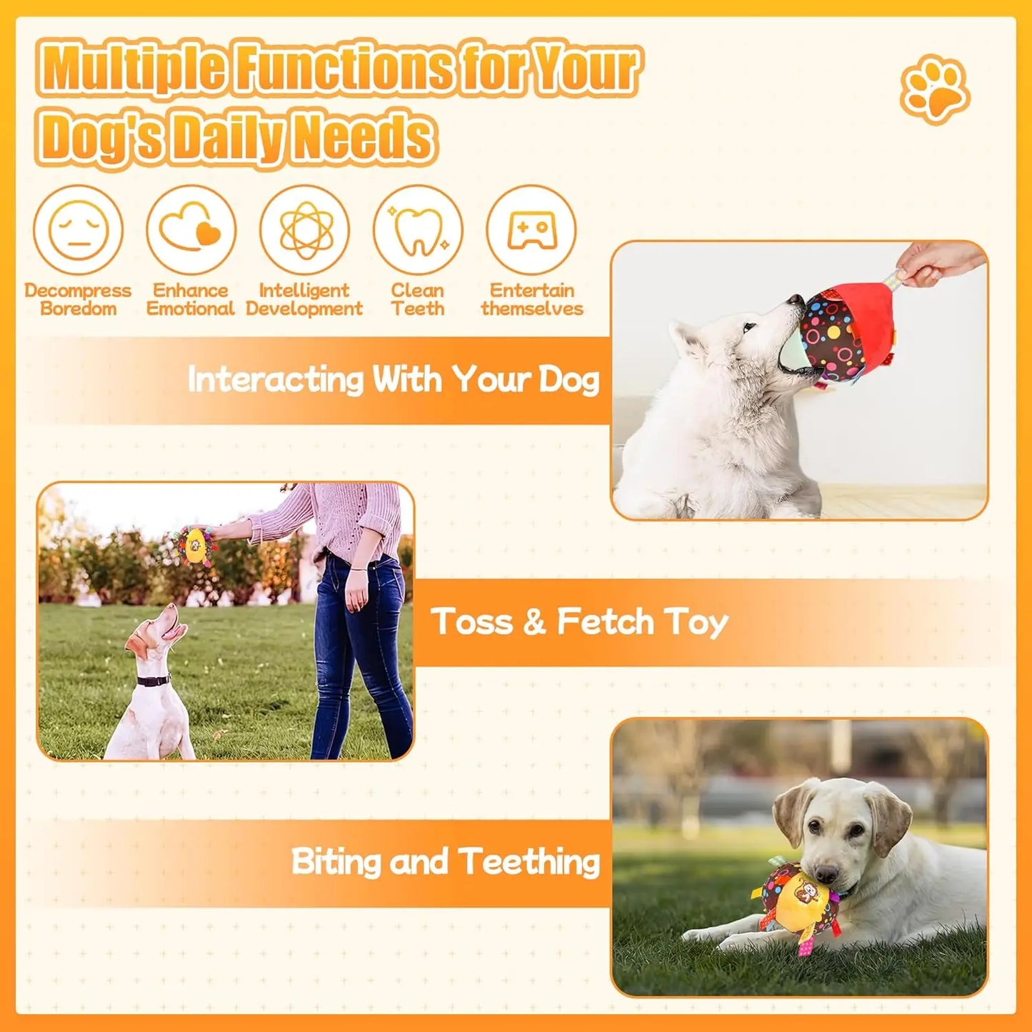 Dog Interactive Sound-Making Ball Toys With Labels, Soft-Filled Puppy Toys, Built-In Bells, Dog Chewing Toys