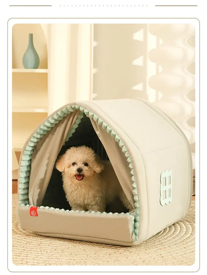 Closed Dog House with Door Curtain Winter Windproof Nest for Dogs Cats Outdoor Portable Cat Tent Dog Villa Sleep Kennel Cat Mat