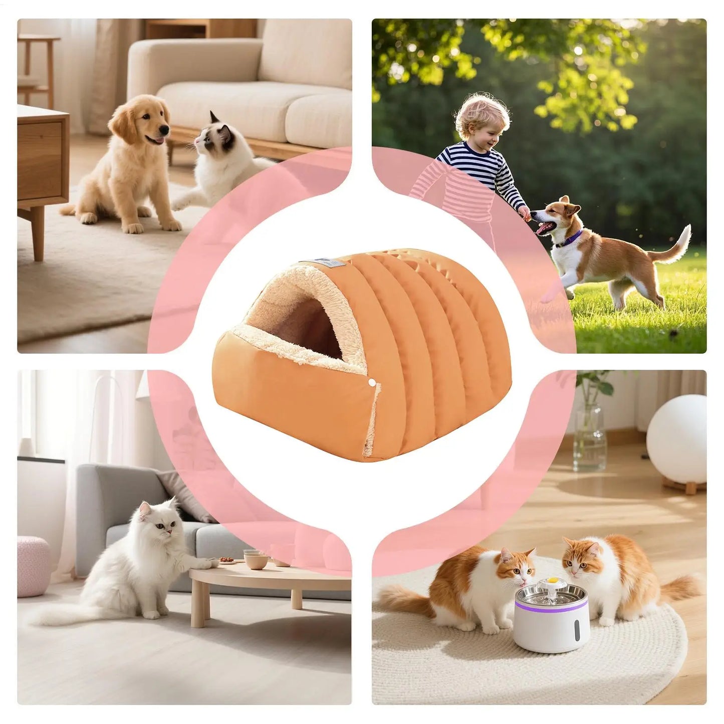Semi Enclosed Pet Cave Bed Warm Comfortable Windproof Sleeping Sack Washable Pet Nest for Cats Small Dogs Indoor Outdoor