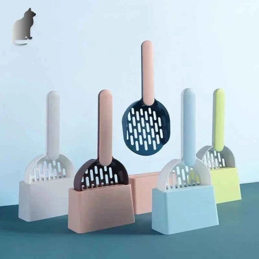 Cat Litter Scoop Set with Base Long Handle Clashing Cat Poop Tool High-Grade ABS Plastic Durable Kitten Toilet Cleaning Tool Pet