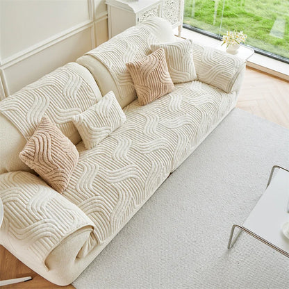 Tuffed Fleece Jacquard Sofa Cover, Winter Thickened Slipcover Soft and Comfortable Modern Fleece Non-Slip Sofa Towel