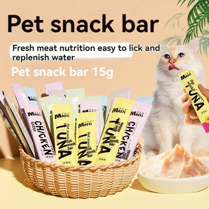 5Pcs Pet Supplies Cat Stripe Pet Snacks 15g/Stripe Liquid Wet Grain Tuna Chicken Cod Can Hair Cheep Cat Snacks