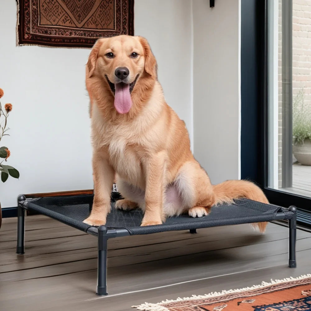 Foldable Elevated Pet Bed - Portable Camping Dog/Cat Bed with Washable Mat, Breathable Dog House for All Seasons