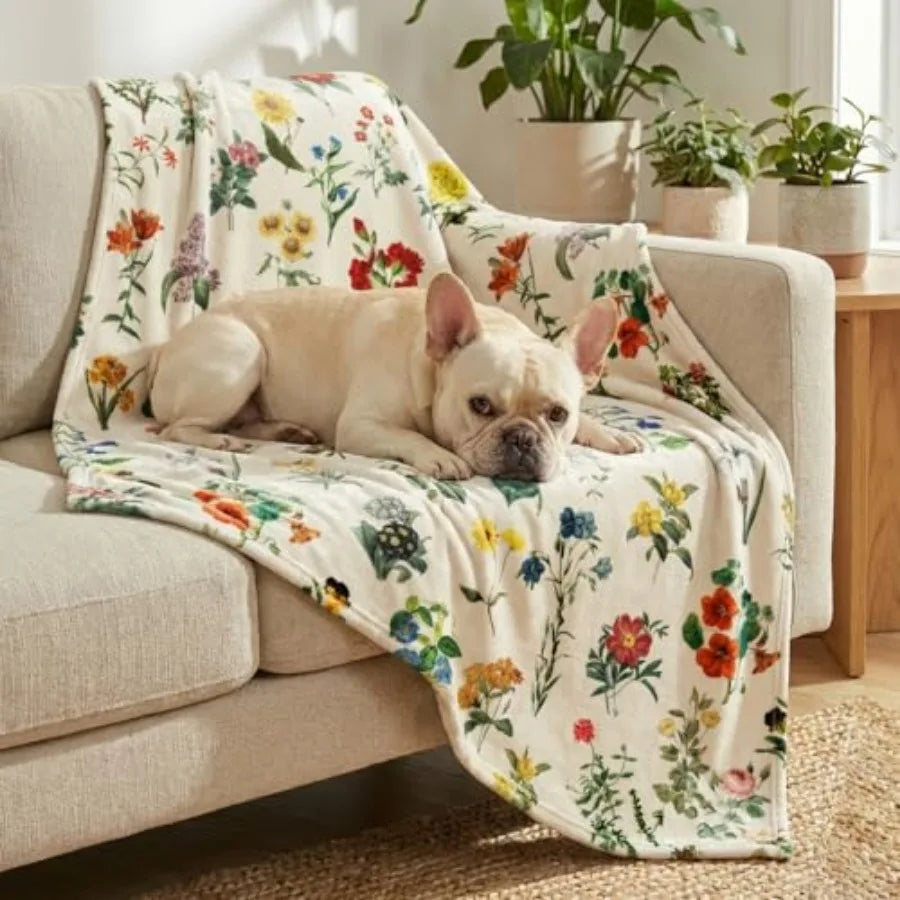 Pets Flannel Blanket, Spring Summer Vintage Flowers Soft Fuzzy Fluffy Plush Cozy Fleece Premium Blankets for Dog Cat Puppy Kitt