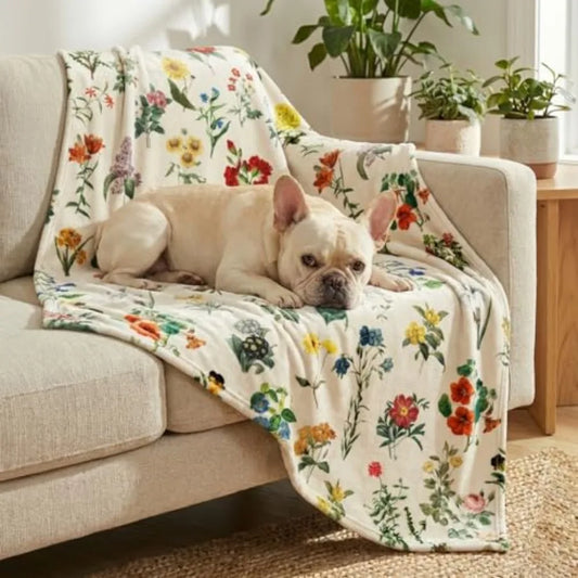 Pets Flannel Blanket, Spring Summer Vintage Flowers Soft Fuzzy Fluffy Plush Cozy Fleece Premium Blankets for Dog Cat Puppy Kitt