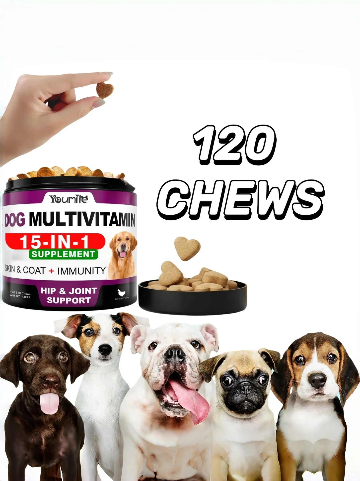 【15in1】Multivitamin for dogs  - Improve hair loss, digestion and immune support - Dog paw yeast treatment