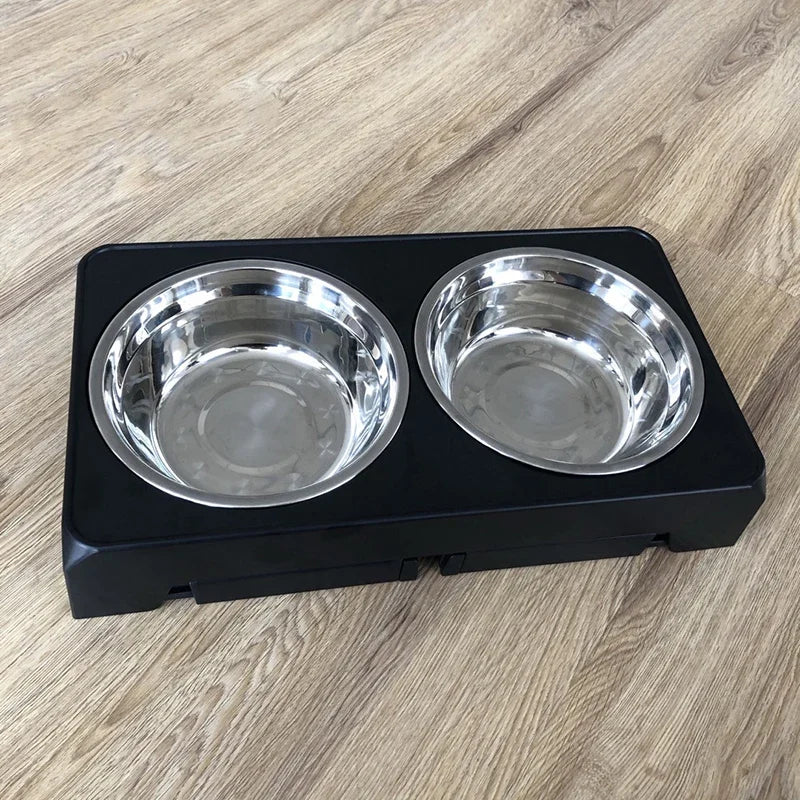 Dog Feeder Stand Elevated Adjustable, Stainless Steel Bowls Double, Raised Food Water Bowls for Small Medium Large Dogs