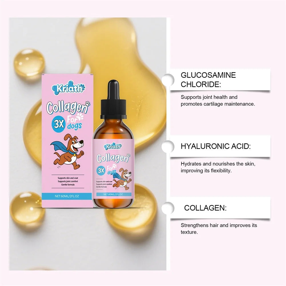60ml Dog Pet Drops Gentle Care Supplement To Maintain Healthy Coat and Skin Dog Collagen Drops Gentle Formula for Coat & Skin