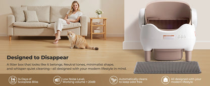 Self Cleaning Litter Box, Automatic Cat Litter Box with APP Control, Odor-Free  Large Waste Bin, Open-Top for Multi Cats
