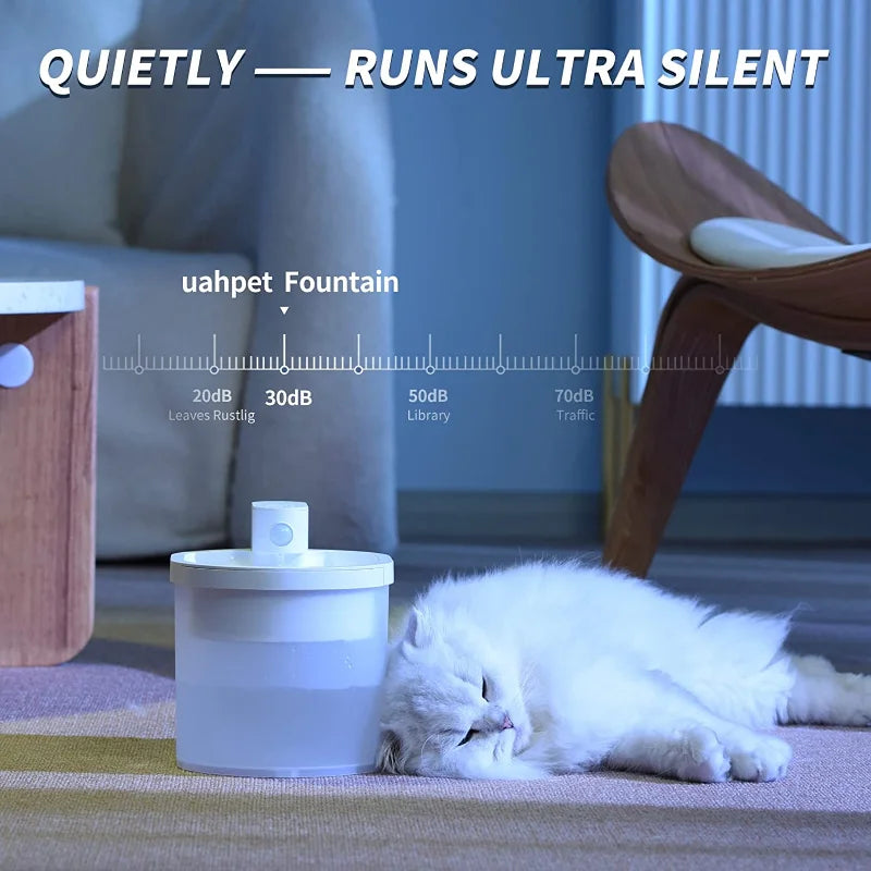 Uahpet Wireless Battery Operated Automatic Cat Pet Water Fountain 67oz 2L Ultra Quiet Cat Water Dispenser for Cats and Small Dog