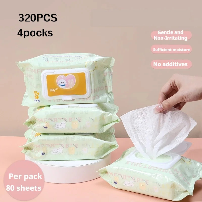 400 Pieces (5 Packs) of Pet Wipes Specifically for Dogs and Cats, Cleaning Tear Stains, Deodorizing Wet Wipes, Wiping Buttocks, Wiping Body, Wiping Feet, Antibacterial Products, Easy to Carry