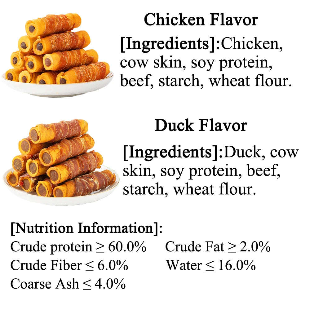 Cowhide Wrapped in Duck Beef Filling Dog Treats for Medium, & Large Dog - Made with Chicken and Cowhide - High Protein