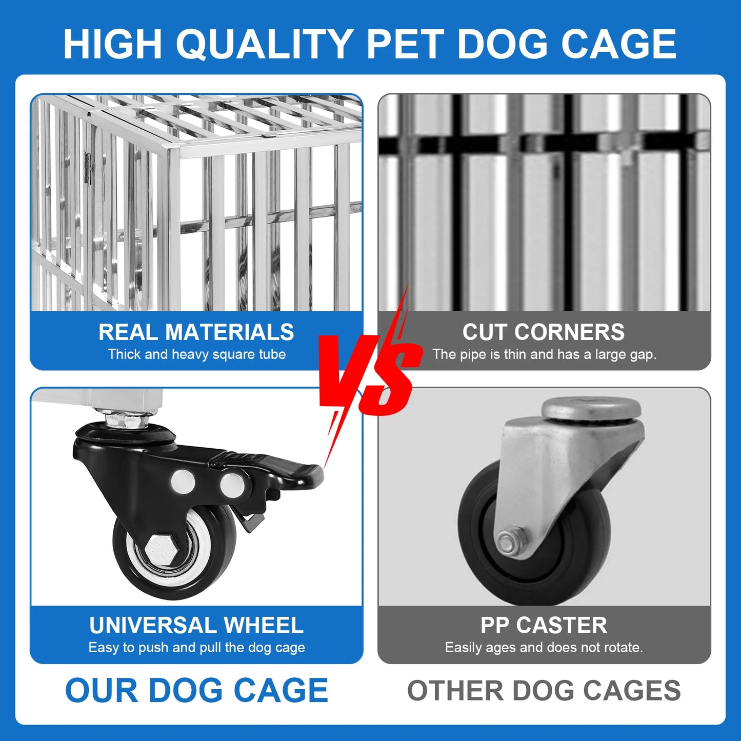 Metal Dog Cage Easy To Install Dog Crate with Four Wheels Dog Kennel Folding for High Anxiety Medium/Small Dogs