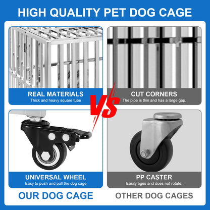 Metal Dog Cage Easy To Install Dog Crate with Four Wheels Dog Kennel Folding for High Anxiety Medium/Small Dogs